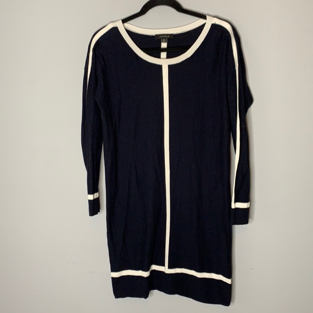 Ann Taylor navy white stripe knit dress xs